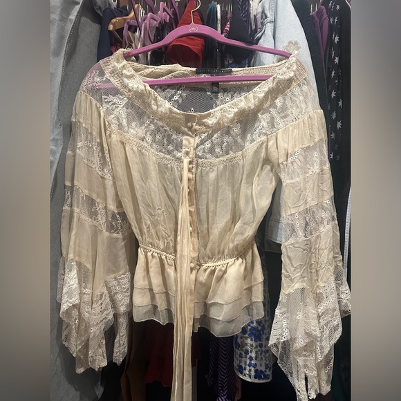 Robert Rodriguez silk chiffon 70s blouse size 4 cream - Picture 2 of 4